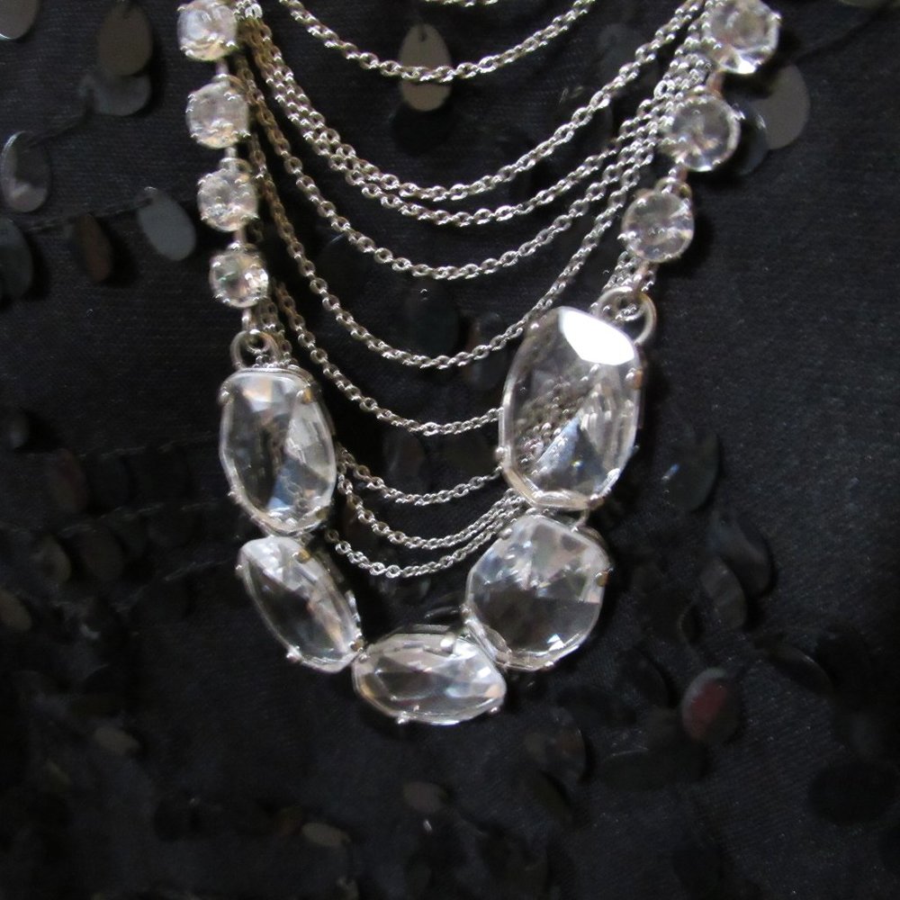 Long Bold Rhinestone Chain Statement Necklace Euc - image 3